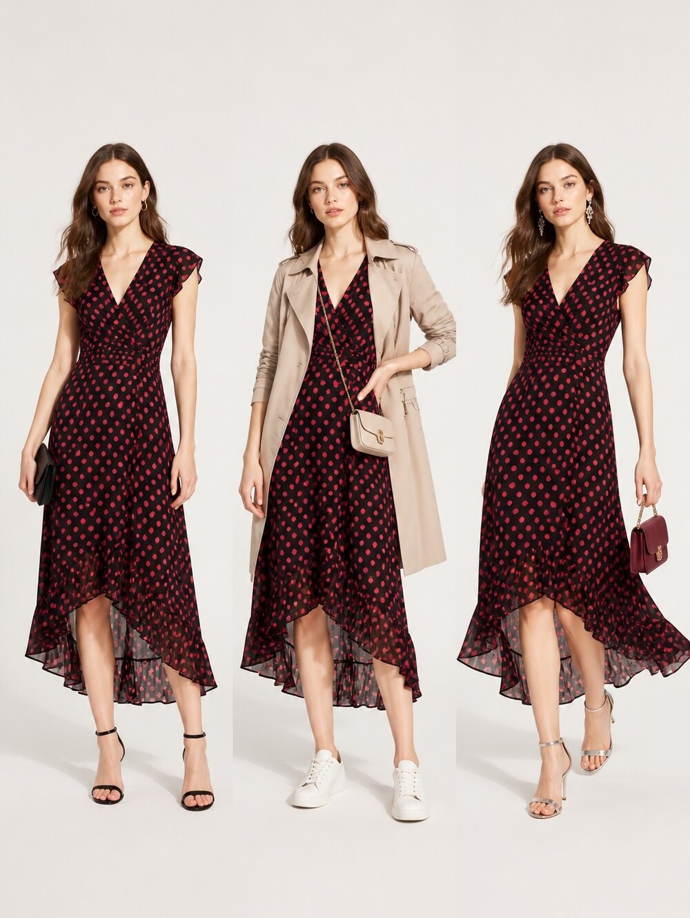 Black and Red Polka Dot High-Low Dress